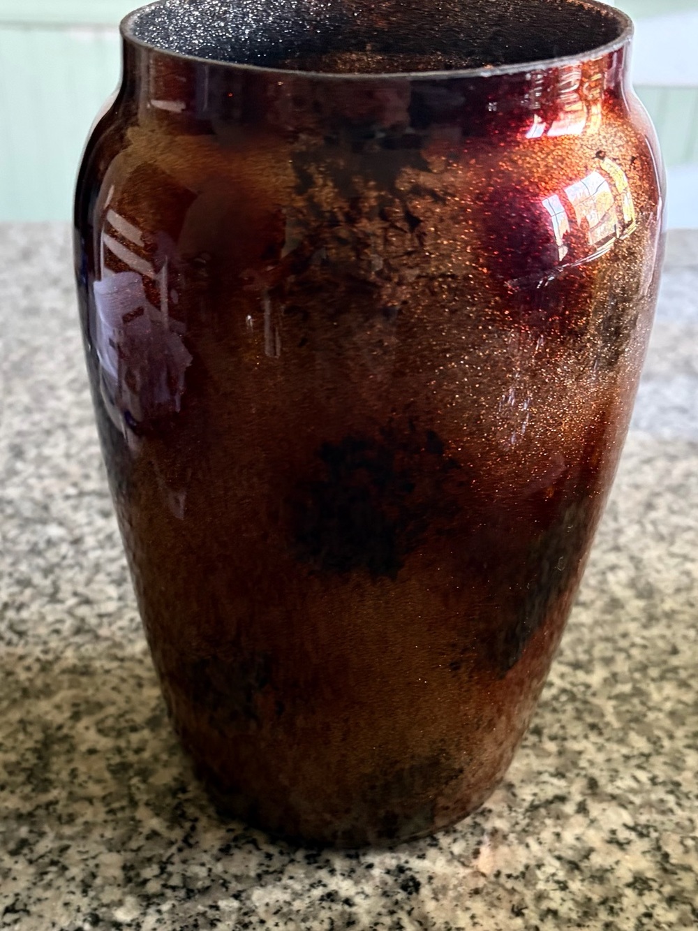 Vintage Hand-Blown Glass Vase in Deep Amber Brown